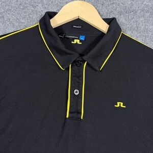J.Lindeberg Tomi Lux Piquet Polo Large Black Yellow Nylon EUC GMJT00360‎